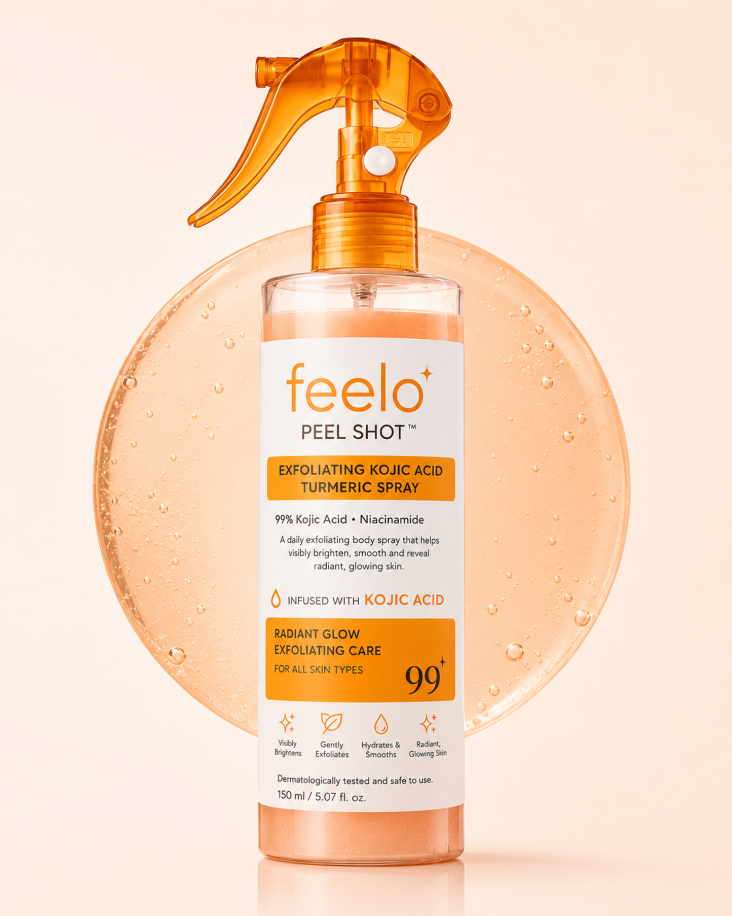 Feelo Advanced Kojic Acid & Turmeric Brightening Peel Shot Spray for Smooth