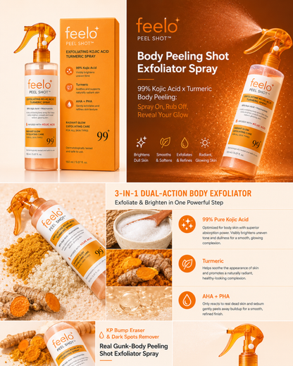 Feelo Advanced Kojic Acid & Turmeric Brightening Peel Shot Spray for Smooth